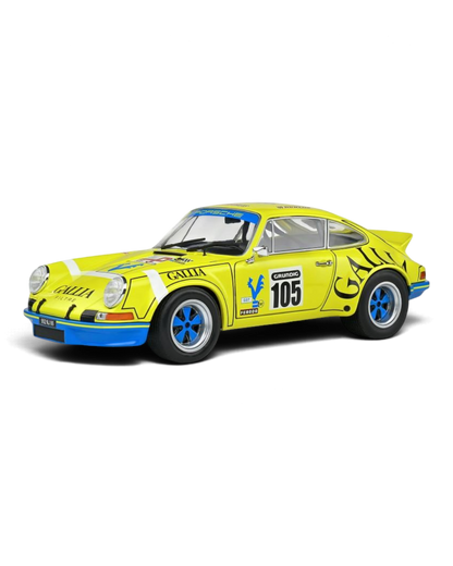 VaultifyUK 1:18 scale yellow Porsche 911 RSR #105 diecast model car from the 1973 Tour de France Automobile