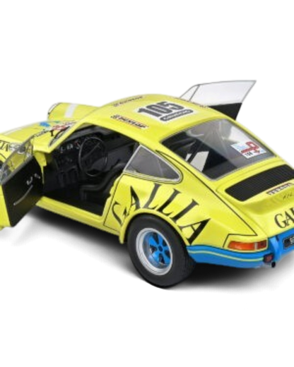 VaultifyUK 1:18 scale yellow Porsche 911 RSR #105 model car with opening doors and detailed racing livery