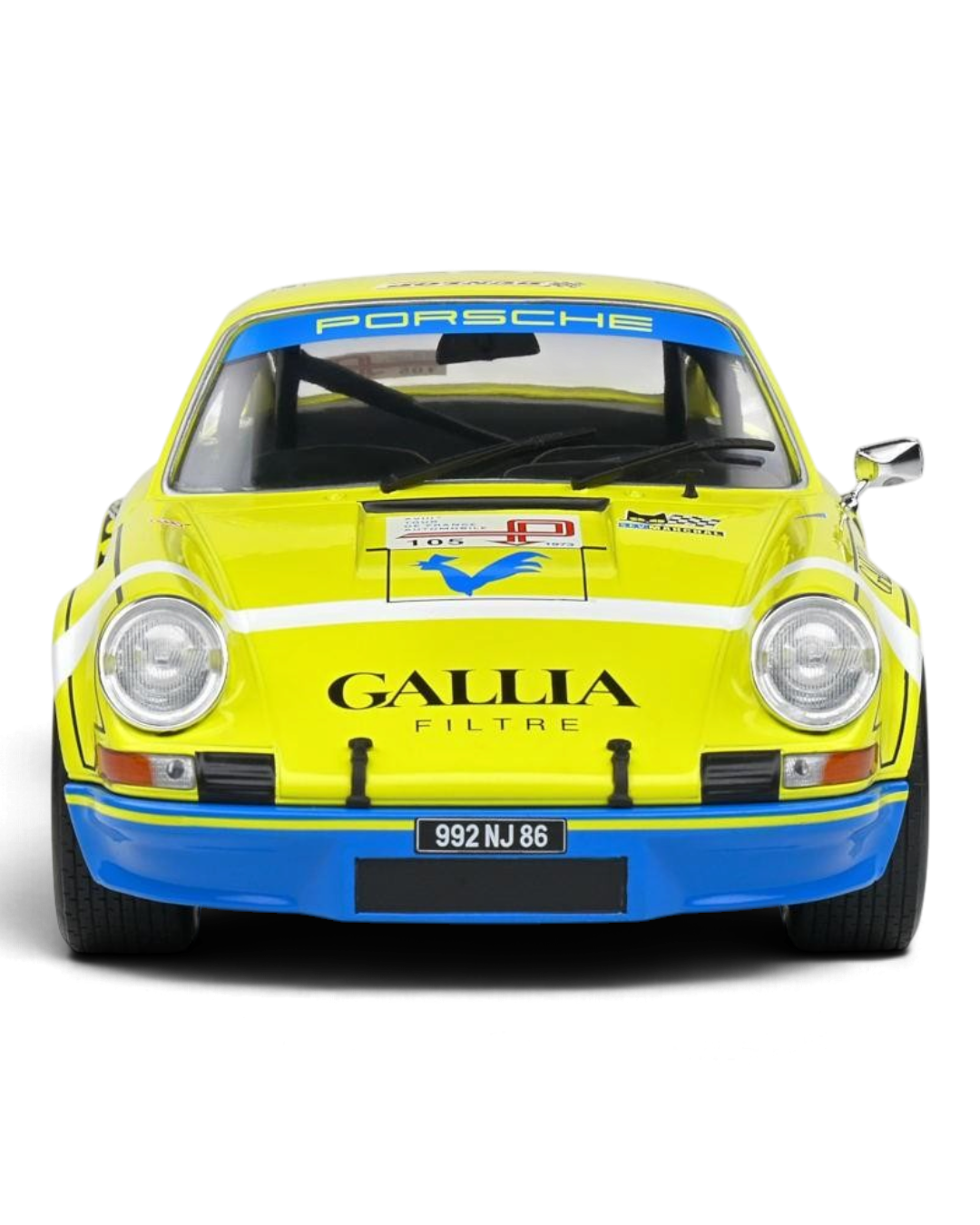 VaultifyUK 1:18 scale yellow Porsche 911 RSR #105 race car model from the 1973 Tour de France Automobile