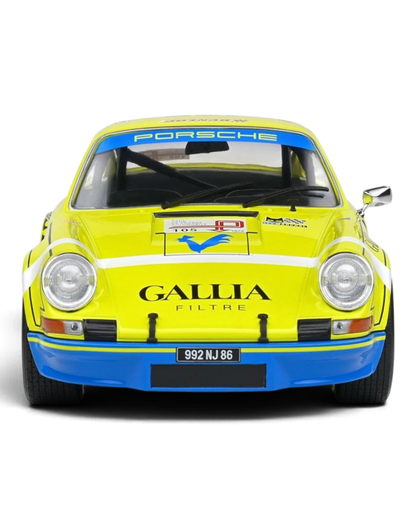 VaultifyUK 1:18 scale yellow Porsche 911 RSR #105 race car model from the 1973 Tour de France Automobile