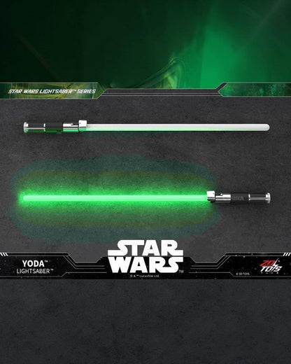VaultifyUK ZD Toys Yoda lightsaber prop with a glowing green blade and silver and black hilt for Star Wars fans.
