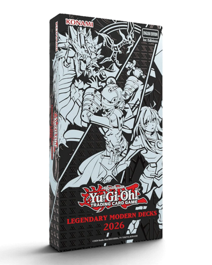 VaultifyUK Yu-Gi-Oh! Legendary Modern Decks 2026 box featuring Sky Strikers, X-Sabers, and Mitsurugi artwork.