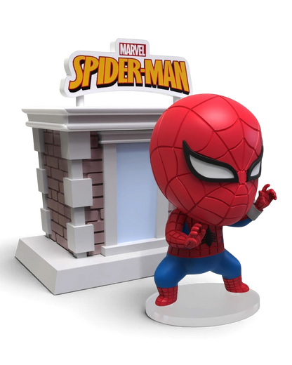 YuMe Hero Box Marvel Spider-Man Tower Series classic Spider-Man figure in standing fighting pose.