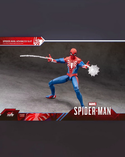 VaultifyUK ZD Toys Spider-Man Advanced Suit 1/10 scale action figure in a dynamic web-shooting pose