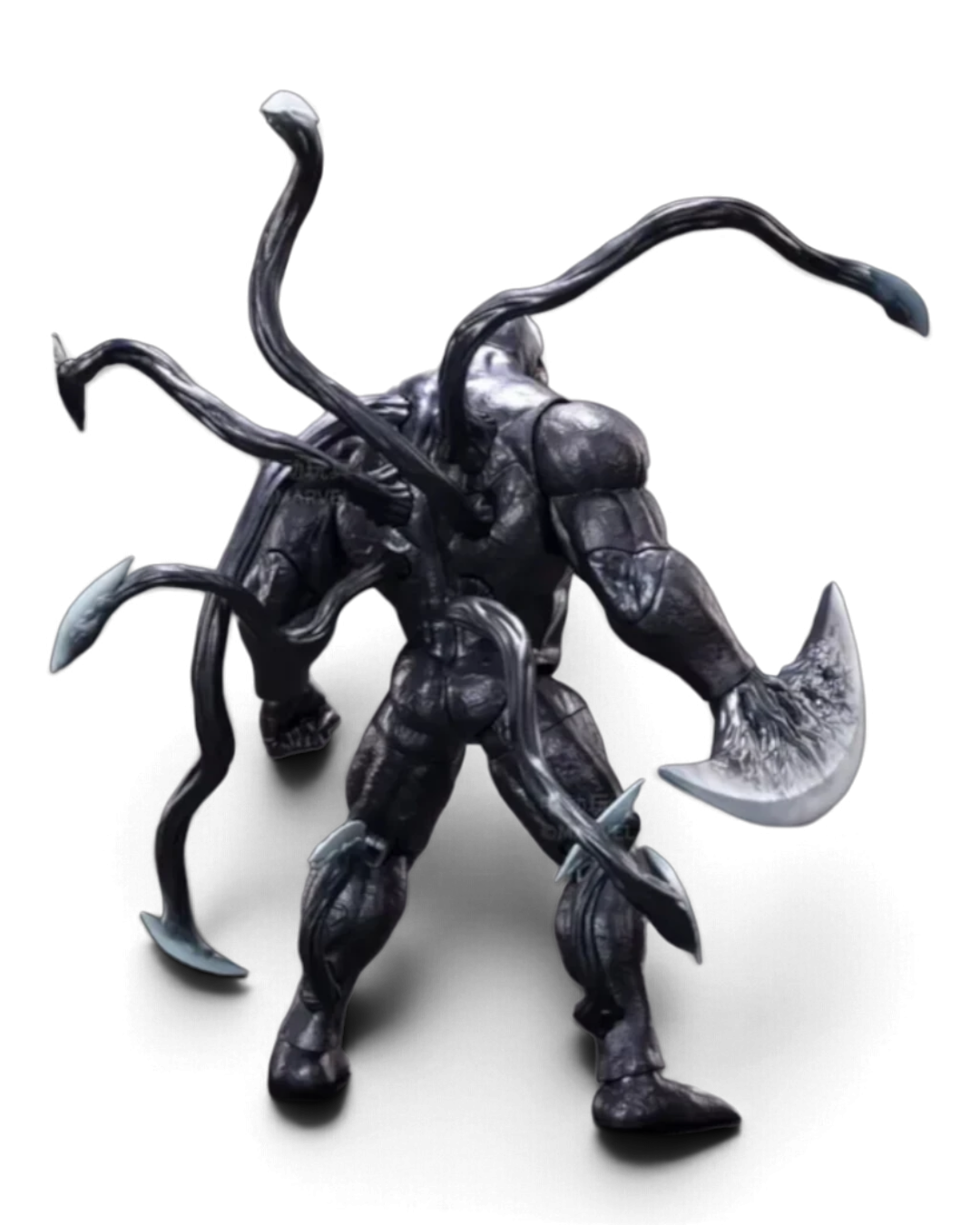 VaultifyUK ZD Toys Venom 1/10 scale action figure showing back view with black symbiote tendrils and scythe arm.