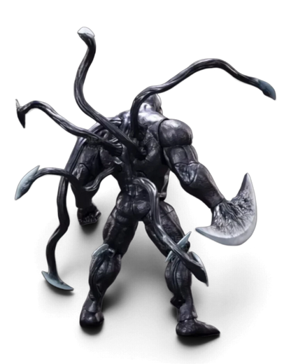 VaultifyUK ZD Toys Venom 1/10 scale action figure showing back view with black symbiote tendrils and scythe arm.