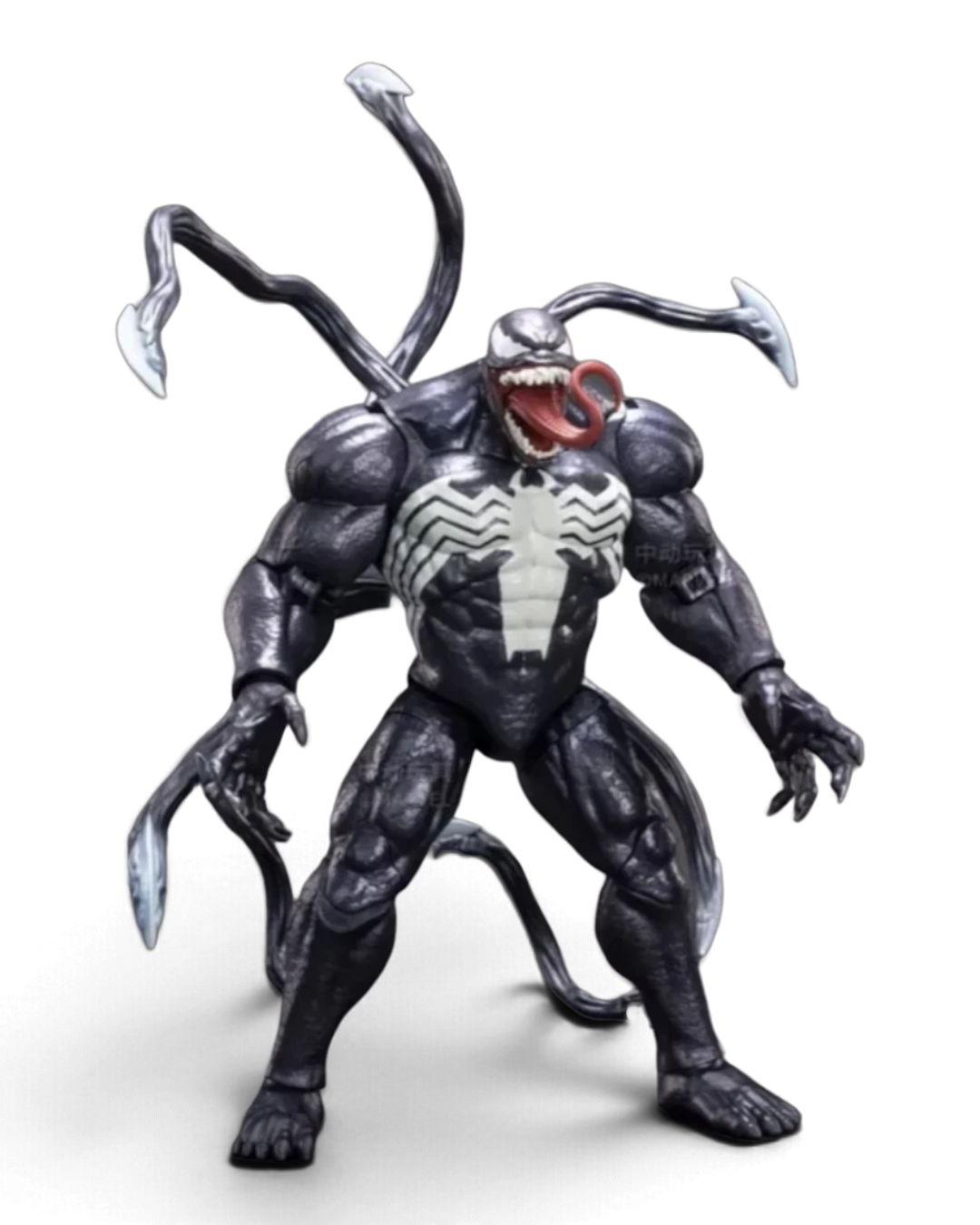 VaultifyUK ZD Toys Venom 1/10 scale action figure with black symbiote body, white spider emblem, and tendrils.