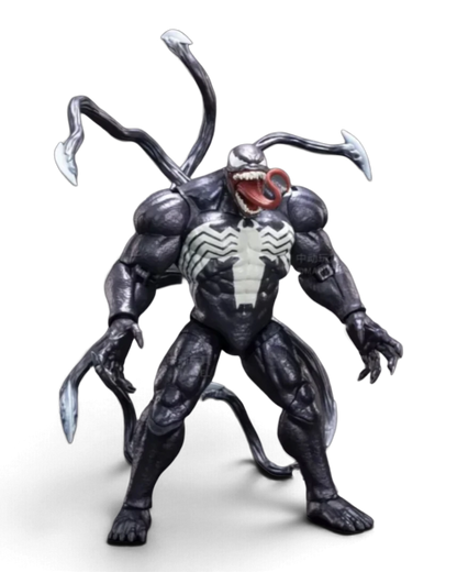 VaultifyUK ZD Toys Venom 1/10 scale action figure with black symbiote body, white spider emblem, and tendrils.