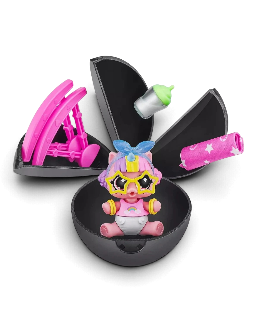 VaultifyUK ZURU 5 Surprise Newborn Unicorn Glow Squad collectable figure with accessories inside an open black capsule