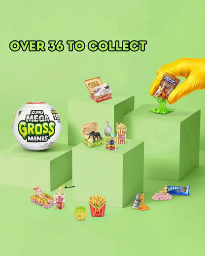 VaultifyUK ZURU 5 Surprise Mega Gross Minis capsule with various gross-themed mini collectibles on green blocks