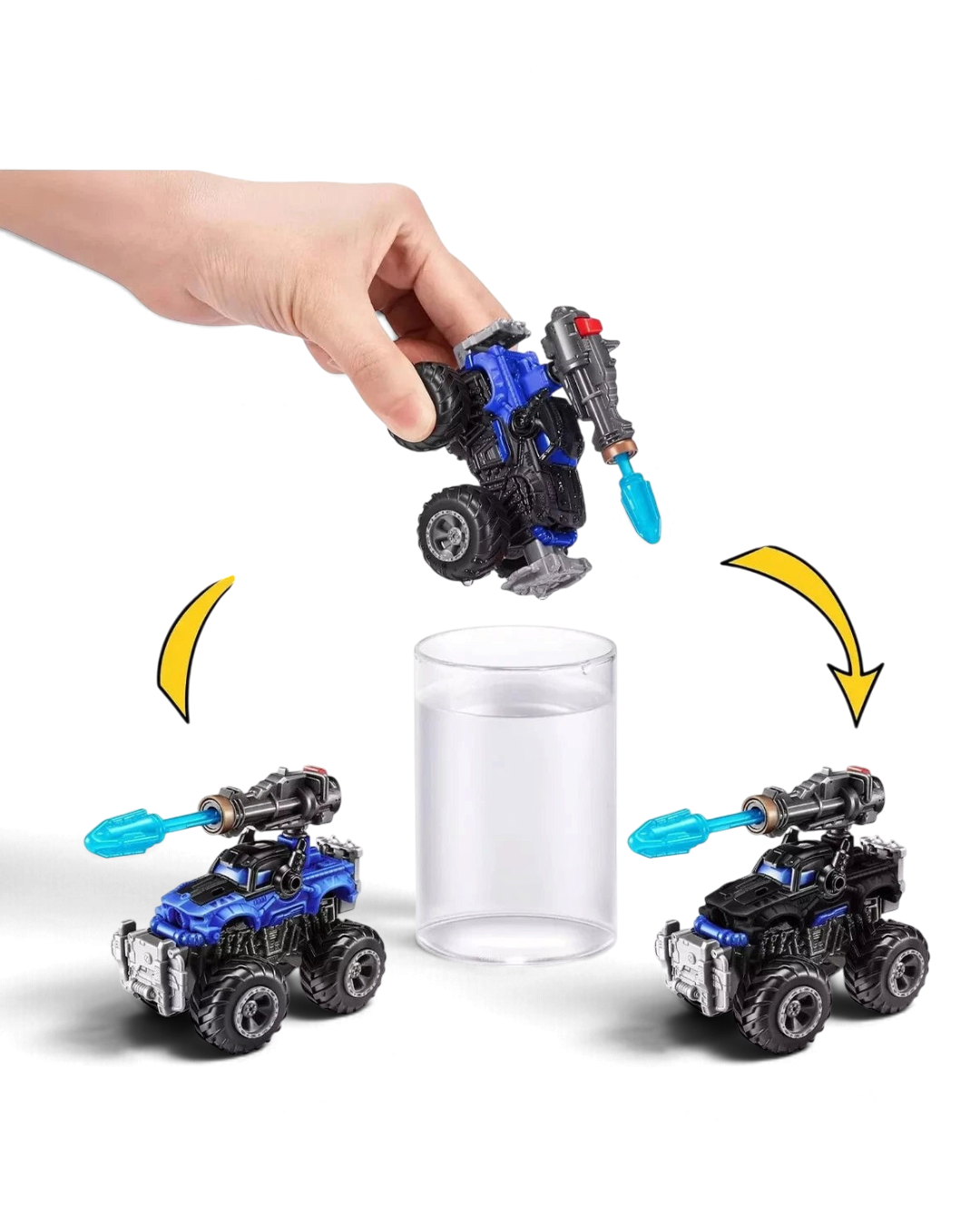 VaultifyUK ZURU 5 Surprise Monster Truck toy showing colour change effect in water with blue and black details