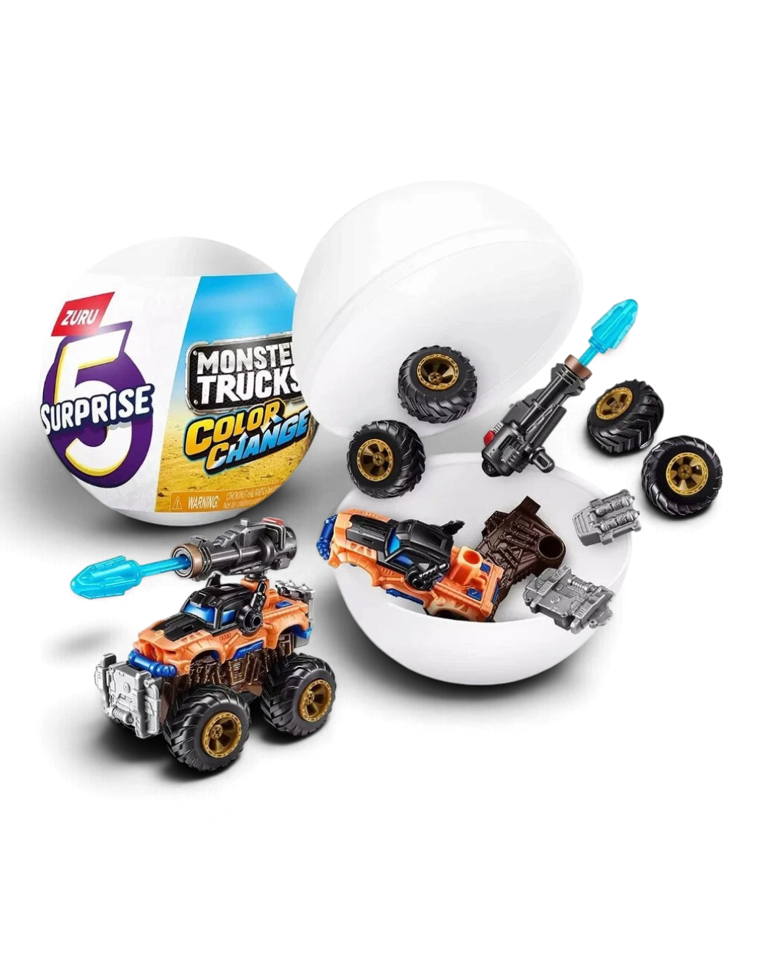 VaultifyUK ZURU 5 Surprise Monster Trucks Colour Change capsule with a mini orange truck and accessories