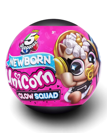 VaultifyUK ZURU 5 Surprise Newborn Unicorn Glow Squad capsule featuring a pink unicorn character design