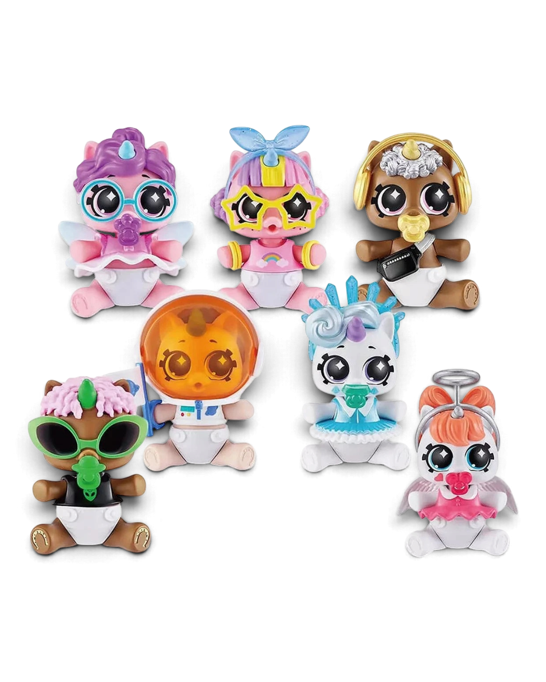 VaultifyUK ZURU 5 Surprise Newborn Unicorn Glow Squad collection featuring six diverse baby unicorn figures with accessories