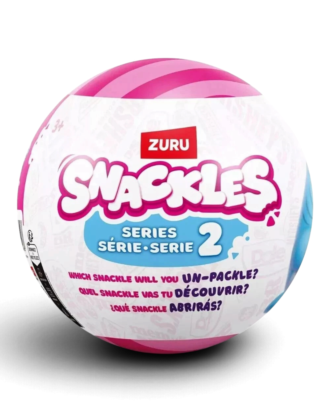 VaultifyUK ZURU Snackles Series 2 surprise capsule ball featuring pink and white branding for collectible plush toys